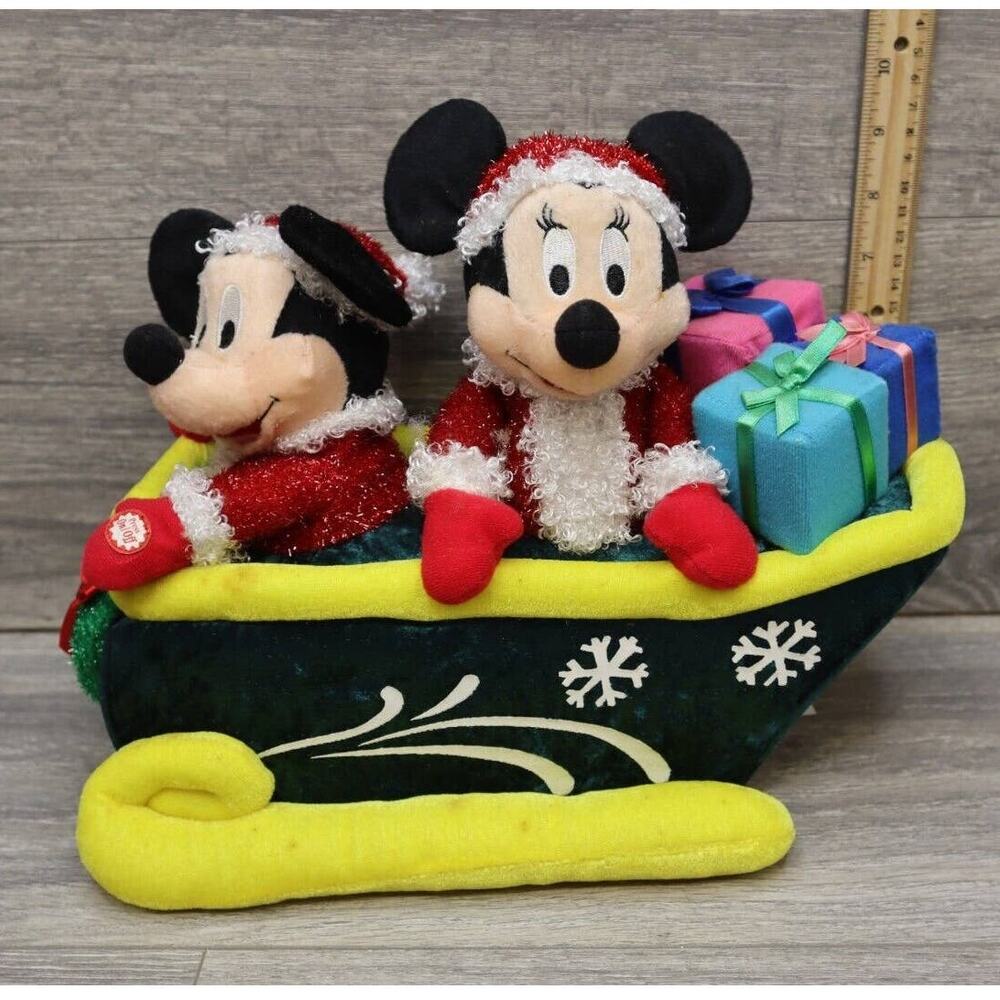 Disney Mickey Minnie Mouse Musical Santa Sleigh Collectible Home Decor